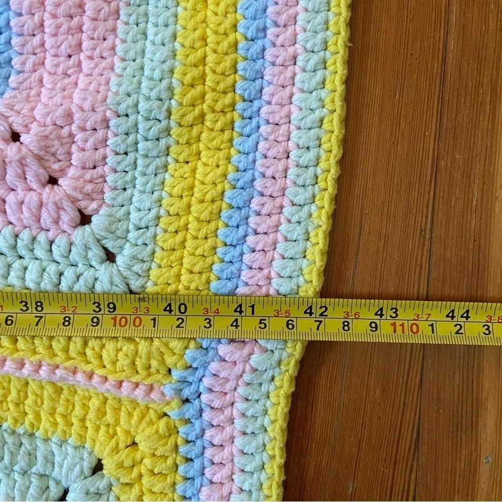 Afghan Crochet Throw Blanket Raised 3D Square Blanket Handmade Pastel Rainbow